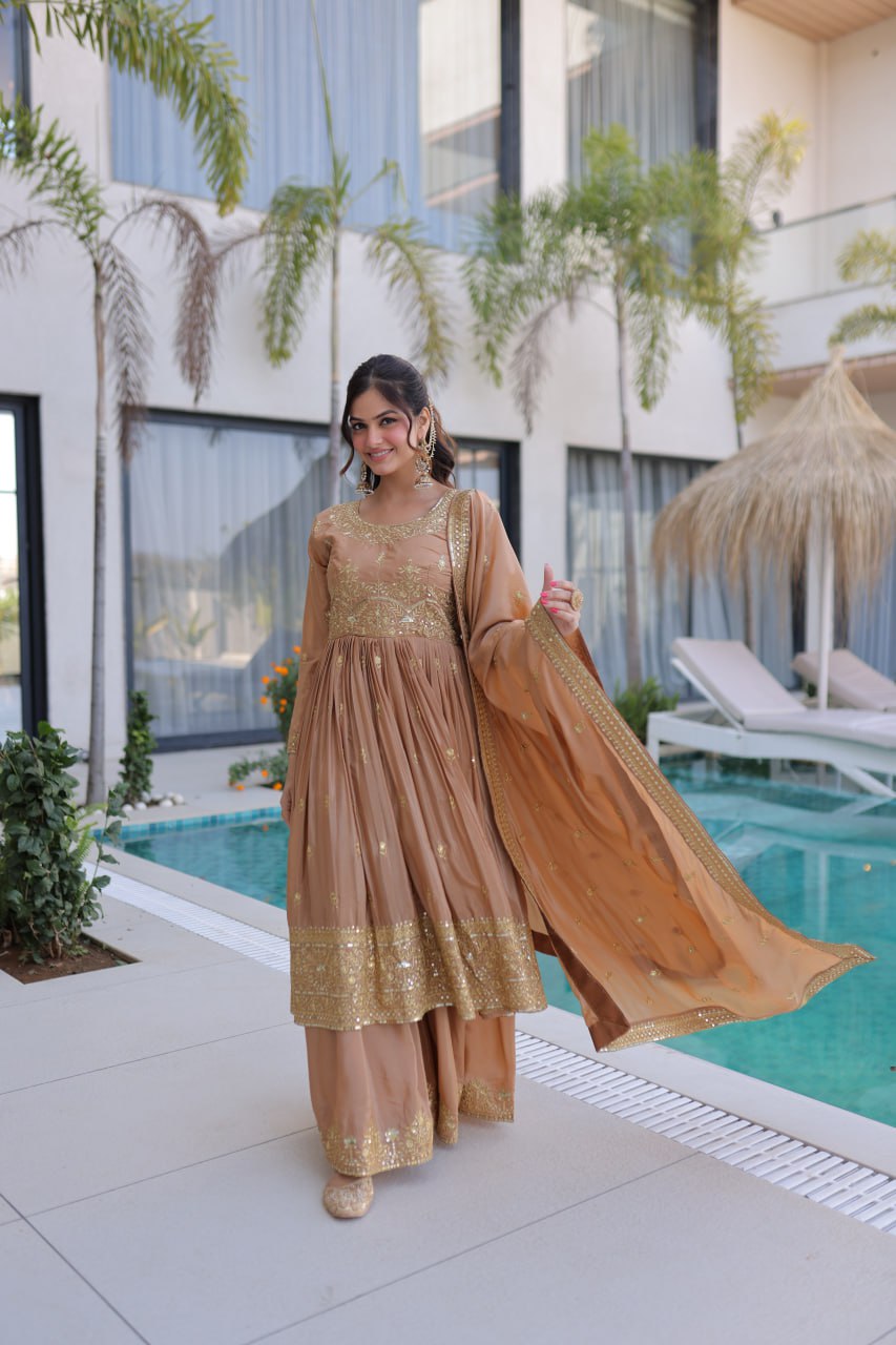 Premium Super Silk Sequin Embroidered Top Sharara Set with Dupatta