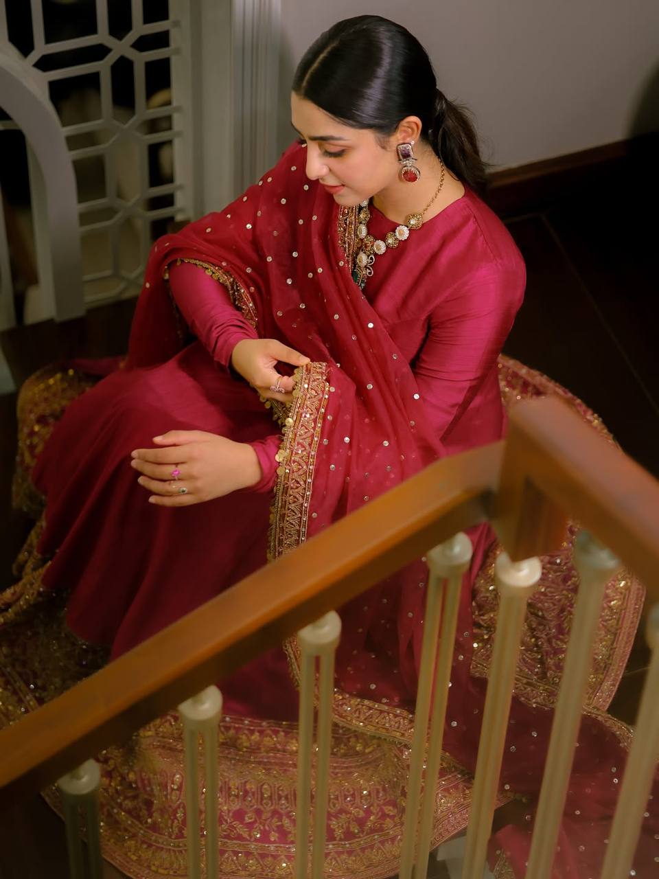 Premium Ready-to-Wear Anarkali Suit Set with Thread & Sequins Embroidery (3 Piece)