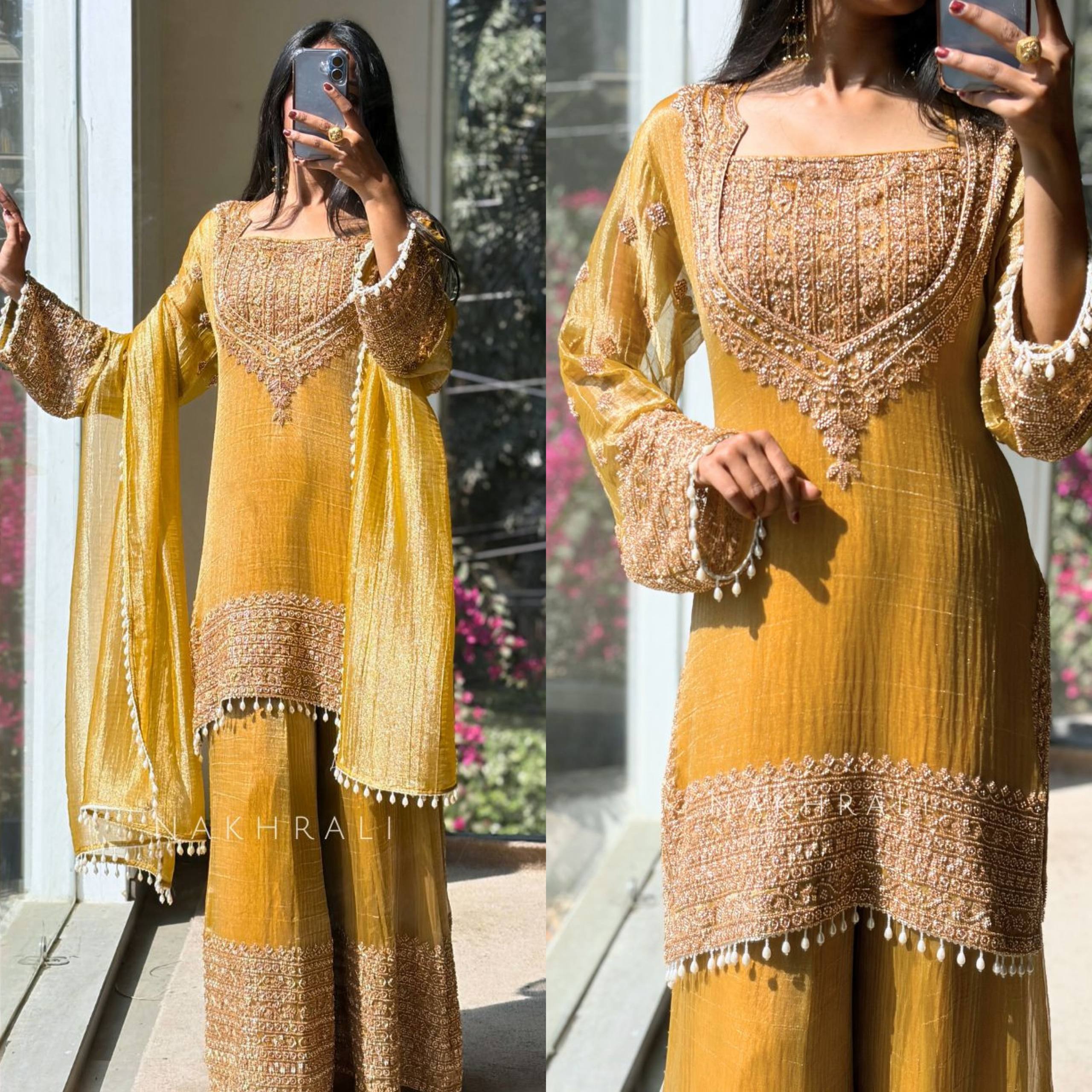 Premium Heavy Embroidered Frendy Silk Top-Bottom-Dupatta Set