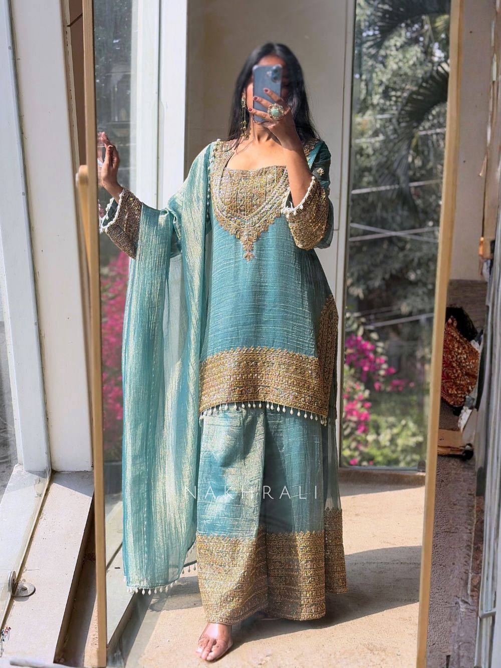 Premium Heavy Embroidered Frendy Silk Top-Bottom-Dupatta Set