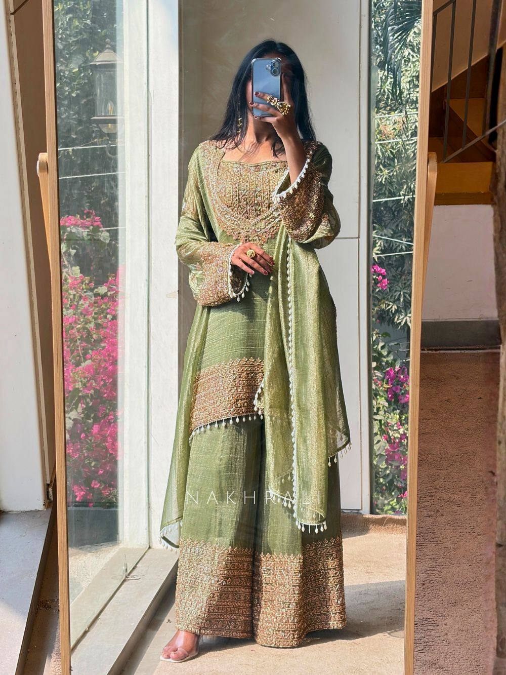 Premium Heavy Embroidered Frendy Silk Top-Bottom-Dupatta Set
