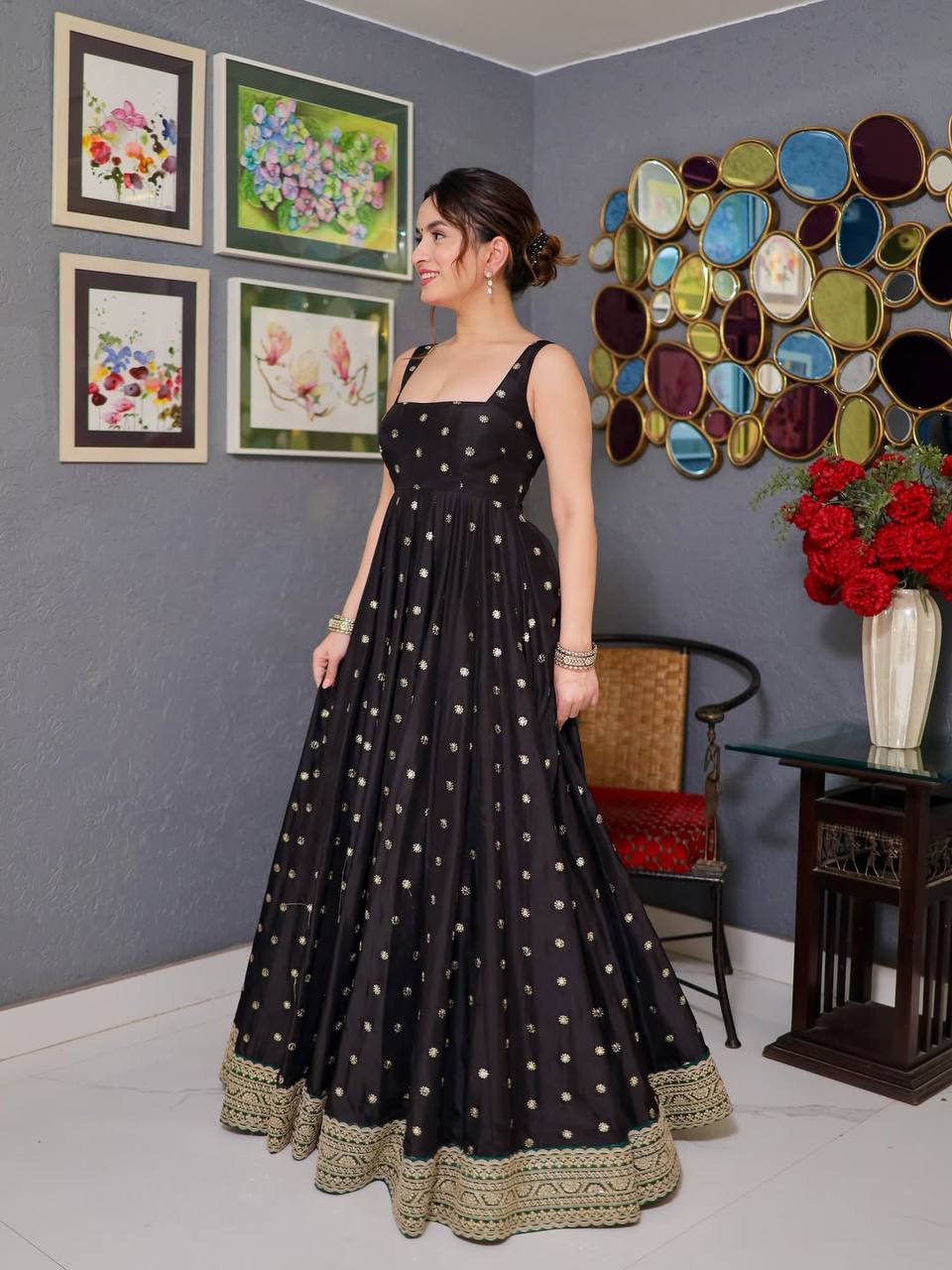 Premium Sequins Embroidered Silk Anarkali Set