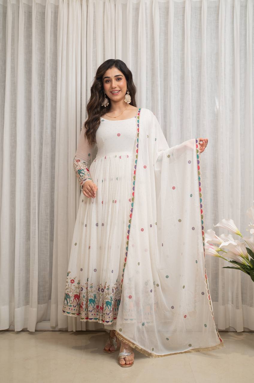 White Designer Partwear Georgette Anarkali Suit Set