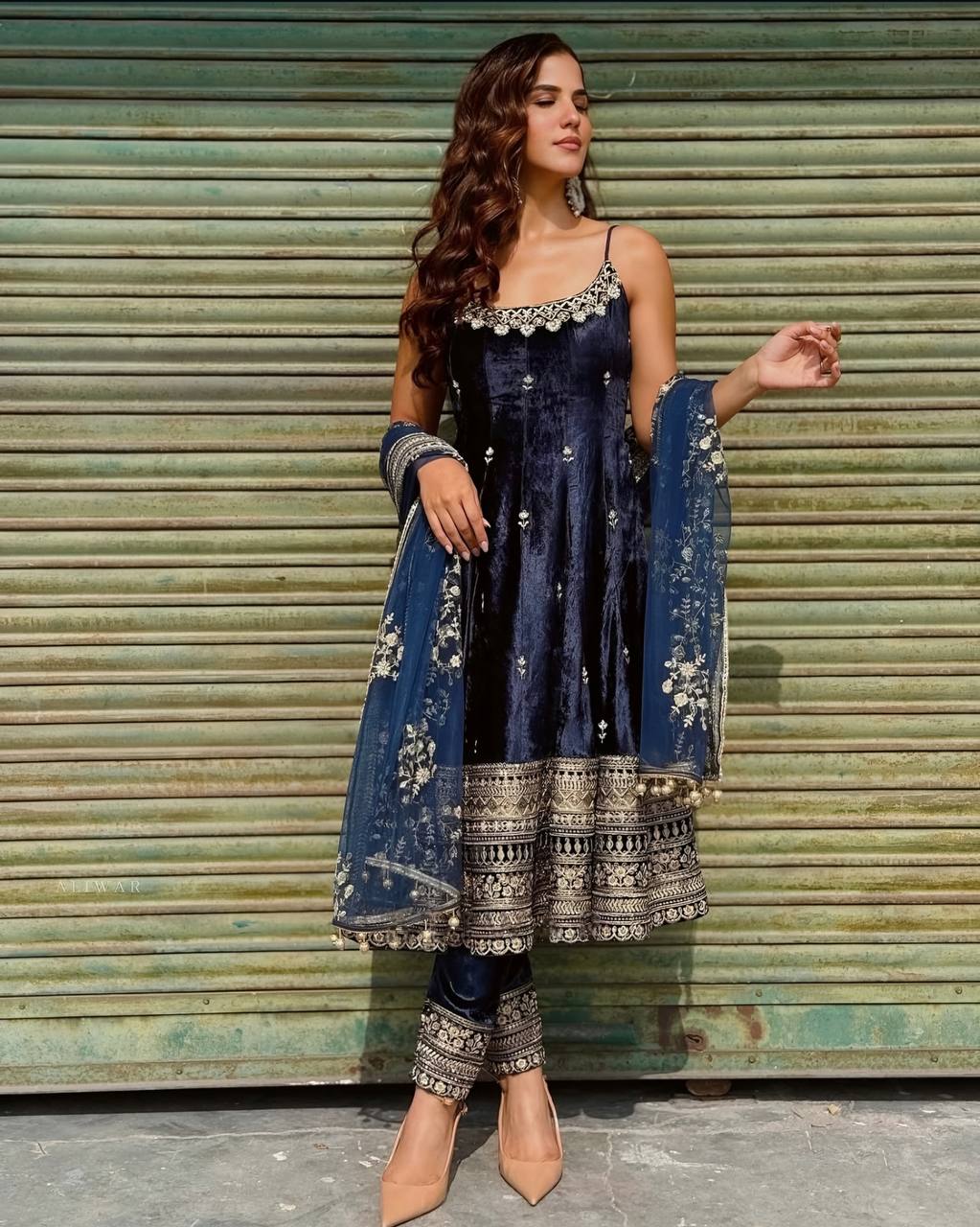 Alveera Premium Quality Blue shades Anarkali Suit Set
