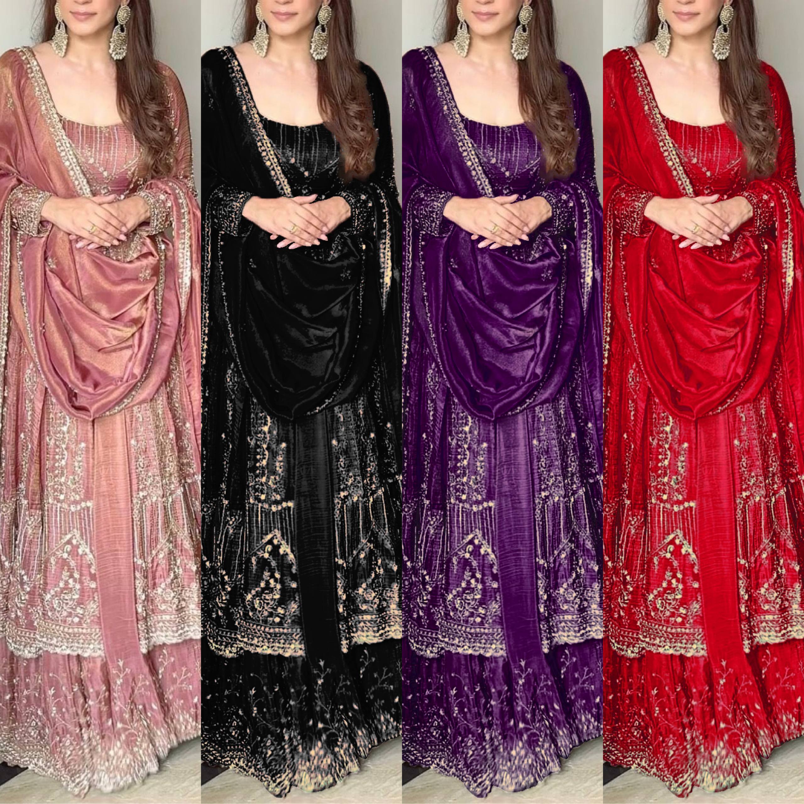 Dusty Anarkali Suit – Tissue Fabric with Zari Sequin Embroidery Work