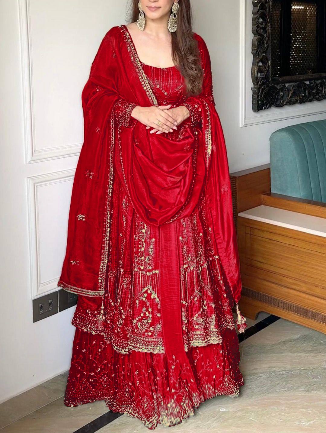 Dusty Anarkali Suit – Tissue Fabric with Zari Sequin Embroidery Work