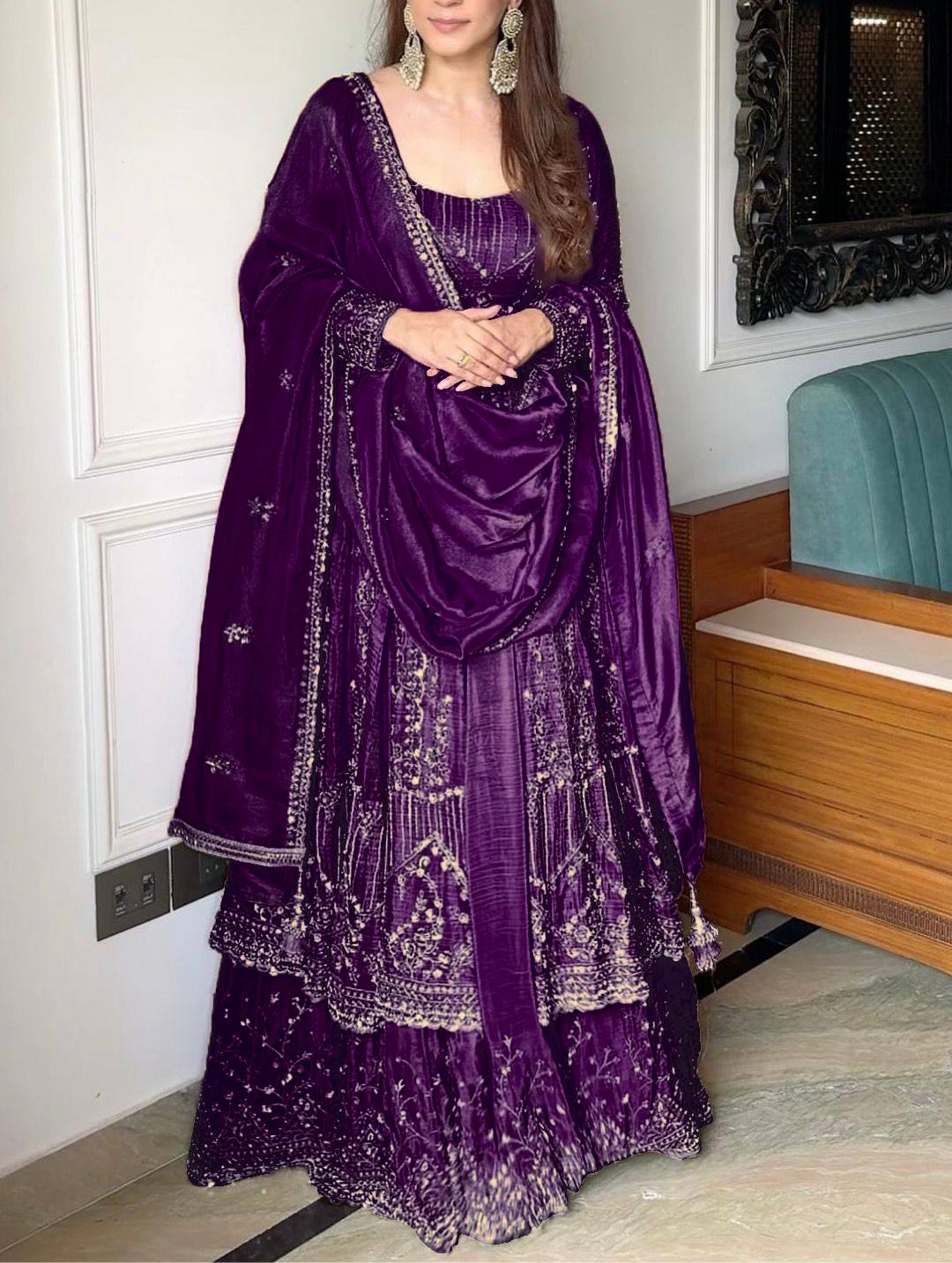 Dusty Anarkali Suit – Tissue Fabric with Zari Sequin Embroidery Work