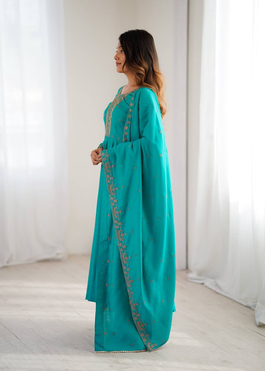 Premium Roman Shimmer Anarkali – Royal Look for Every Occasion