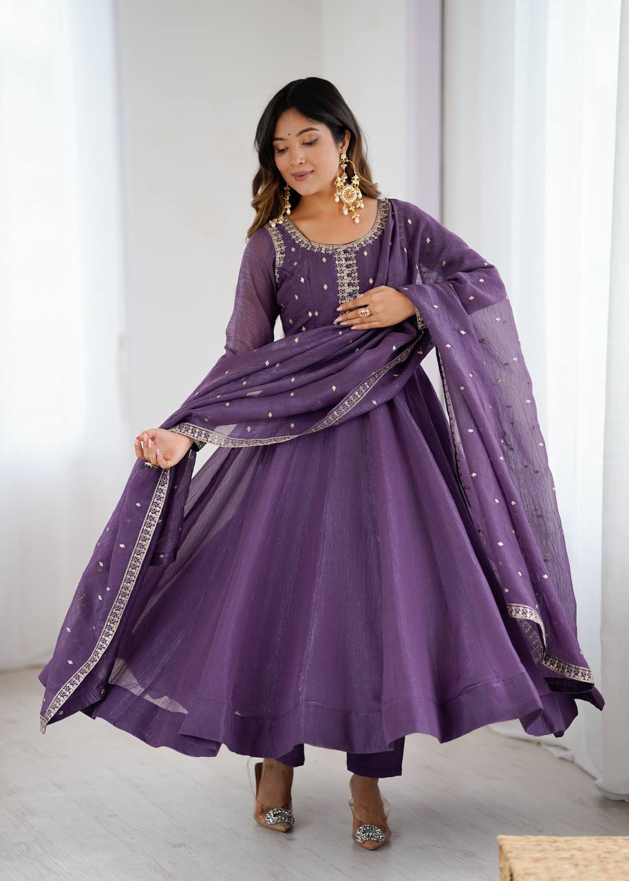 Pavitra Premium Pure Crunchy Silk Anarkali Gown Set