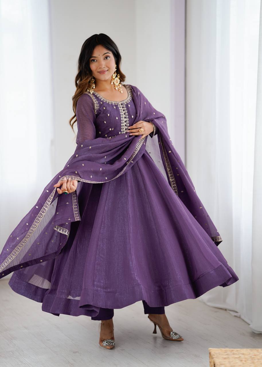 Pavitra Premium Pure Crunchy Silk Anarkali Gown Set