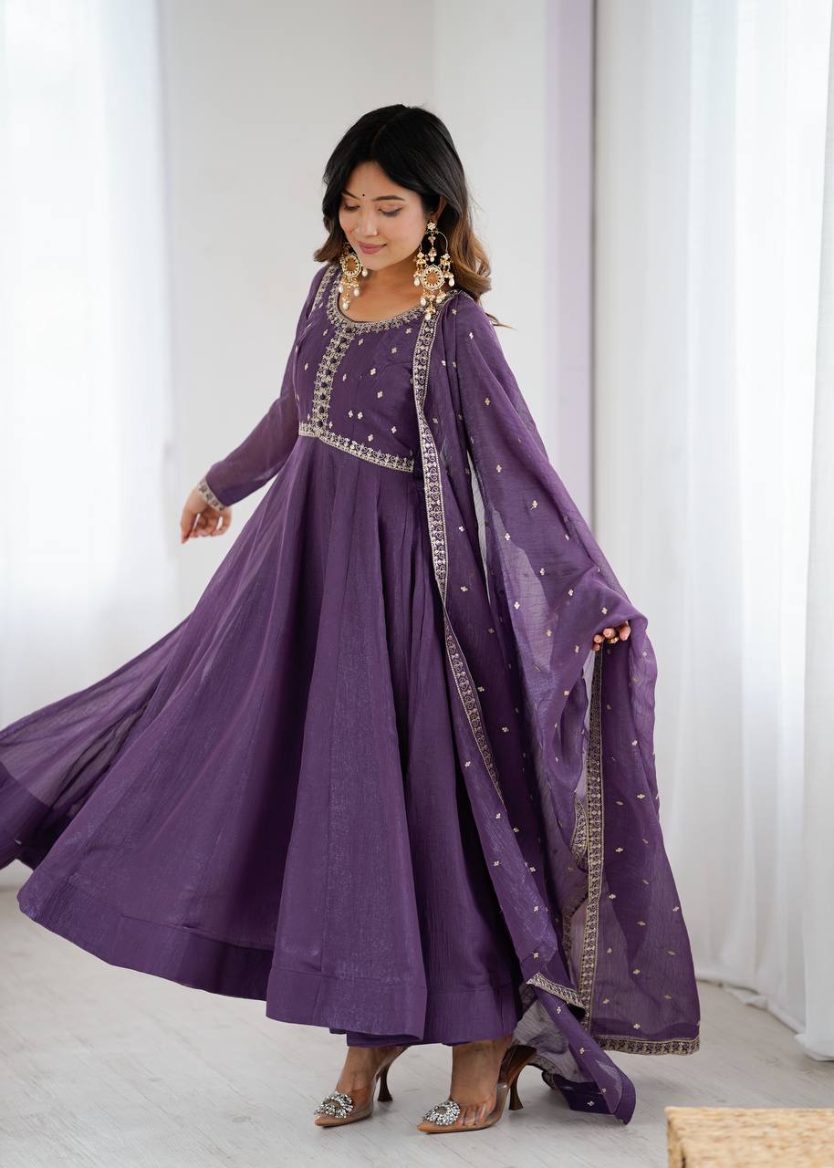 Pavitra Premium Pure Crunchy Silk Anarkali Gown Set