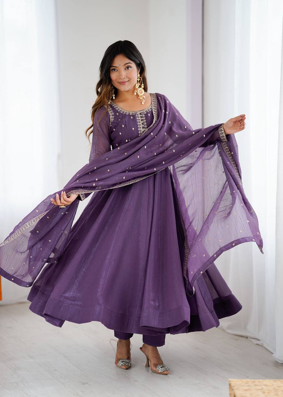 Pavitra Premium Pure Crunchy Silk Anarkali Gown Set