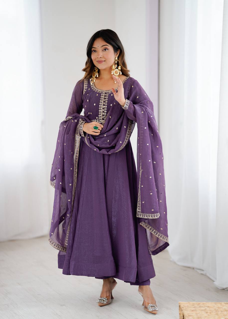 Pavitra Premium Pure Crunchy Silk Anarkali Gown Set