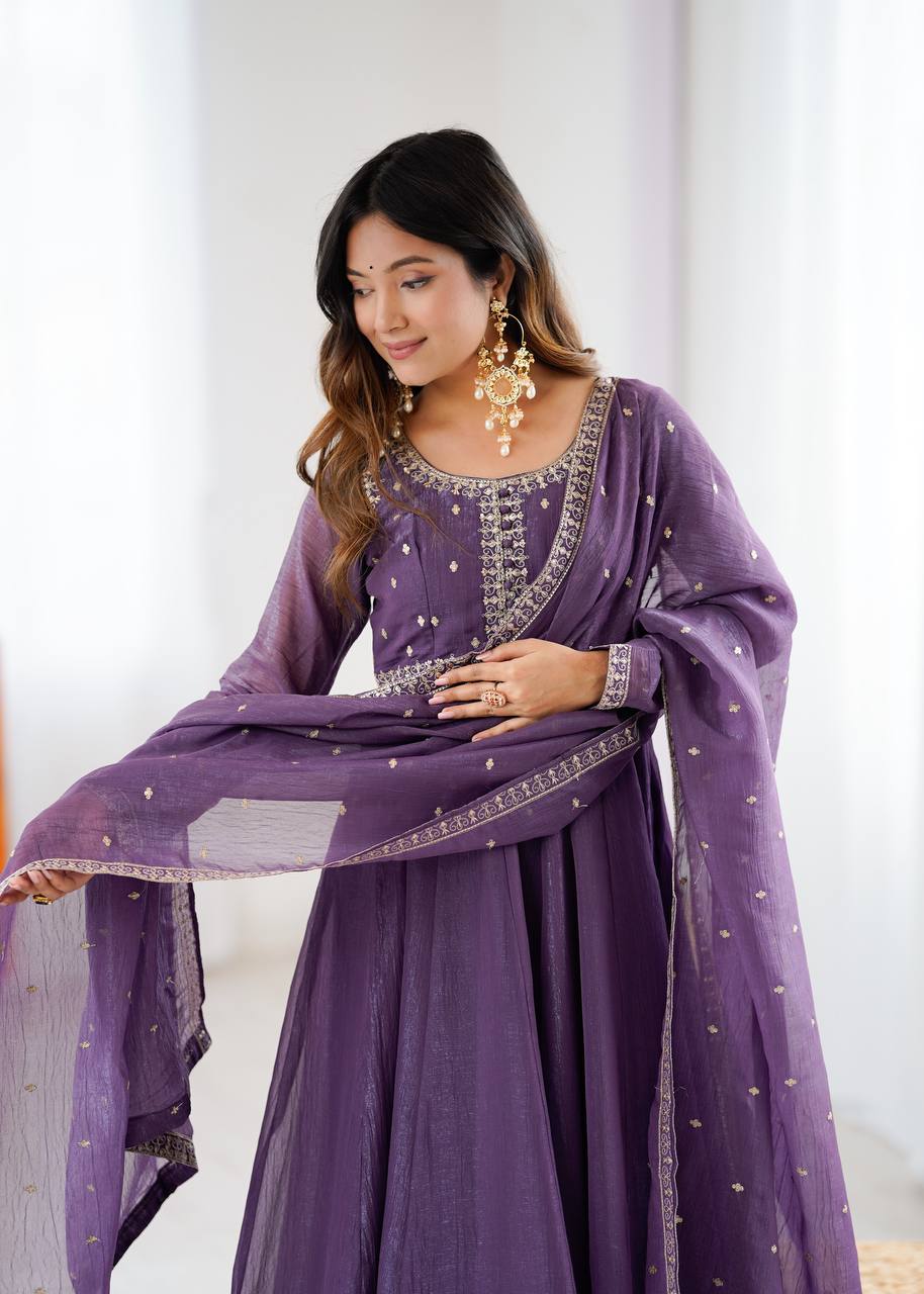 Pavitra Premium Pure Crunchy Silk Anarkali Gown Set
