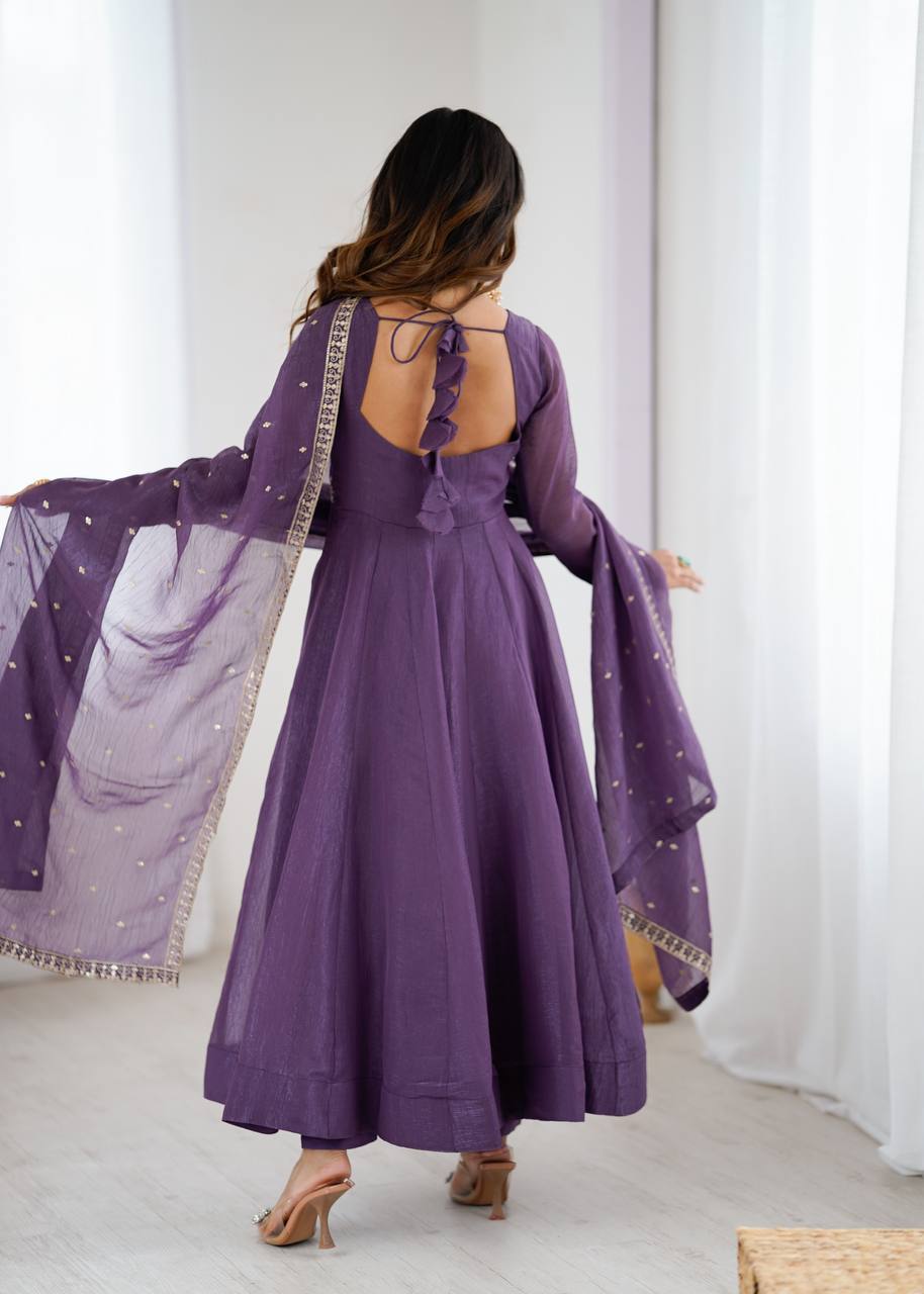 Pavitra Premium Pure Crunchy Silk Anarkali Gown Set