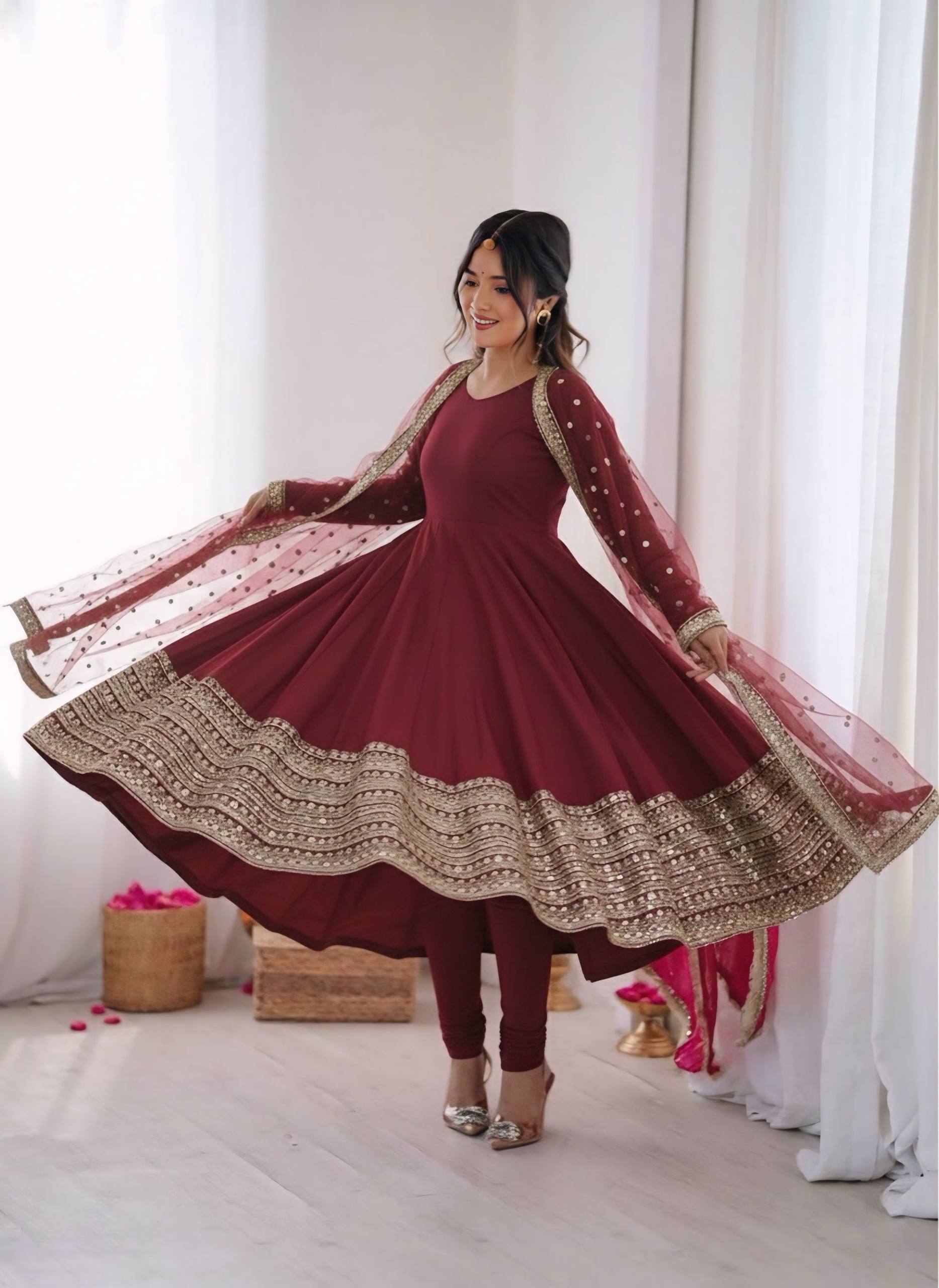 Shridhya Premium Red Anarkali Suit Set
