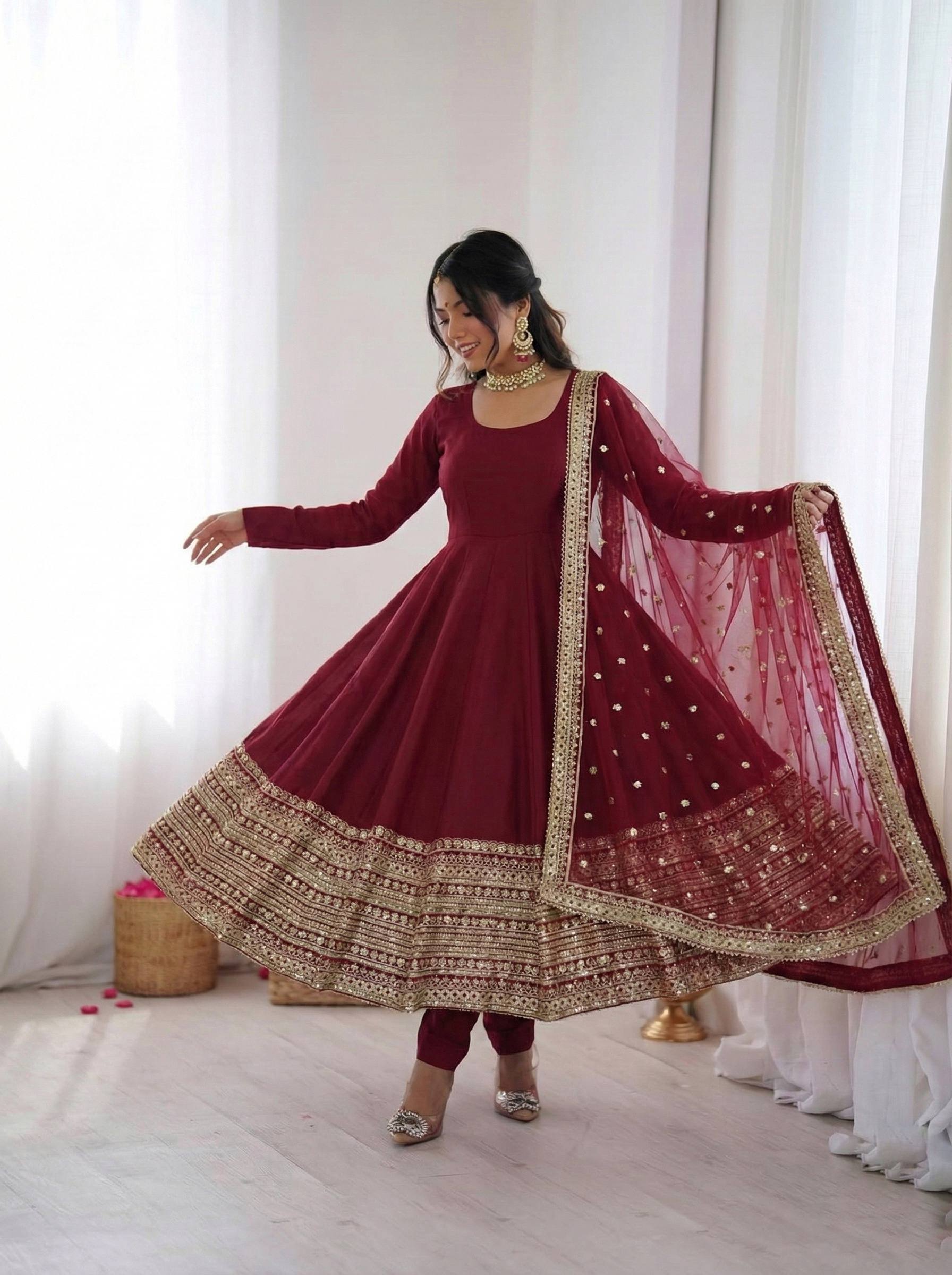 Shridhya Premium Red Anarkali Suit Set