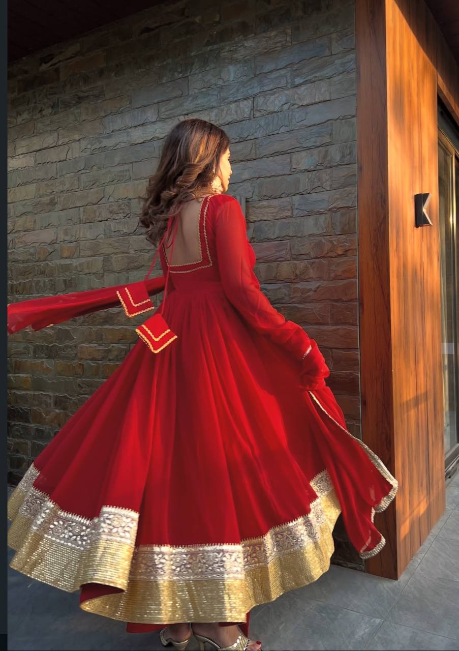 Red Premium Designer Anarkali Suit Set