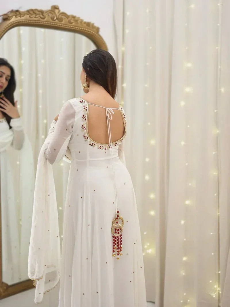 New Designer Collection In Faux Georgette With Embroidery Sequence Work Gown And Dupatta Set Fully Stitched Ready To Wear