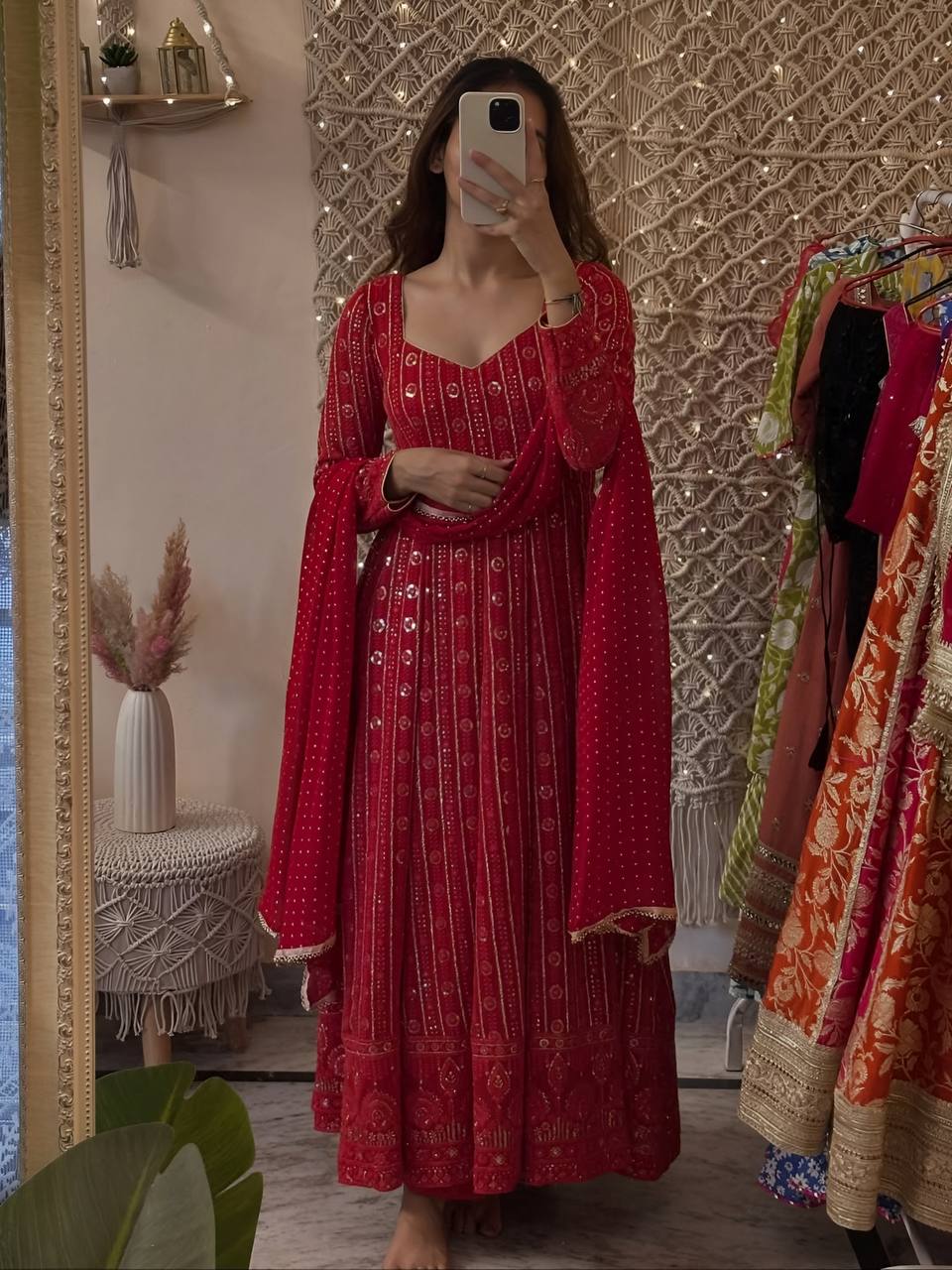 Red Luxury Designer Anarkali Set