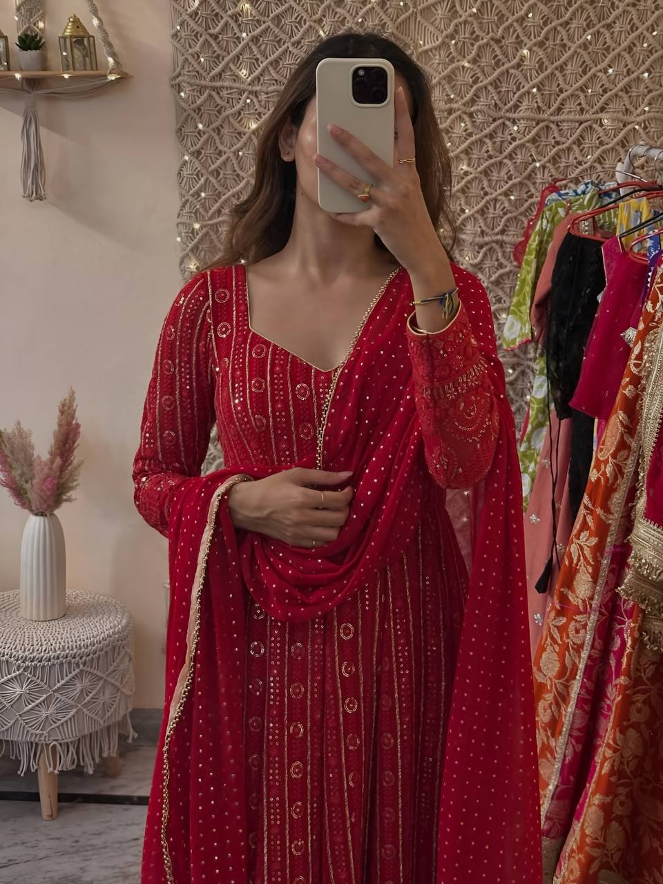 Red Luxury Designer Anarkali Set