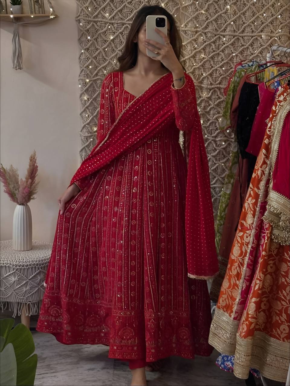 Red Luxury Designer Anarkali Set