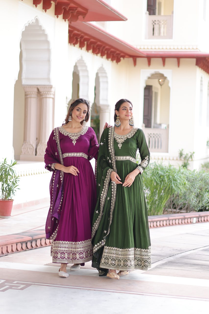 Premium Vichitra Silk Gown with Dupatta