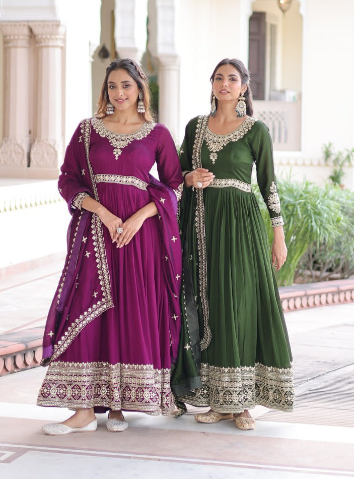 Premium Vichitra Silk Gown with Dupatta