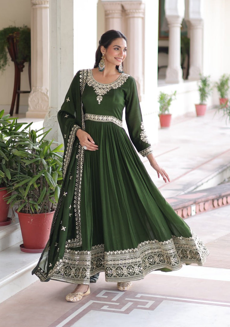 Premium Vichitra Silk Gown with Dupatta