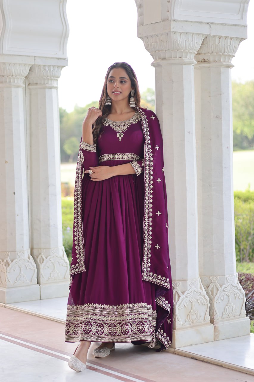 Premium Vichitra Silk Gown with Dupatta