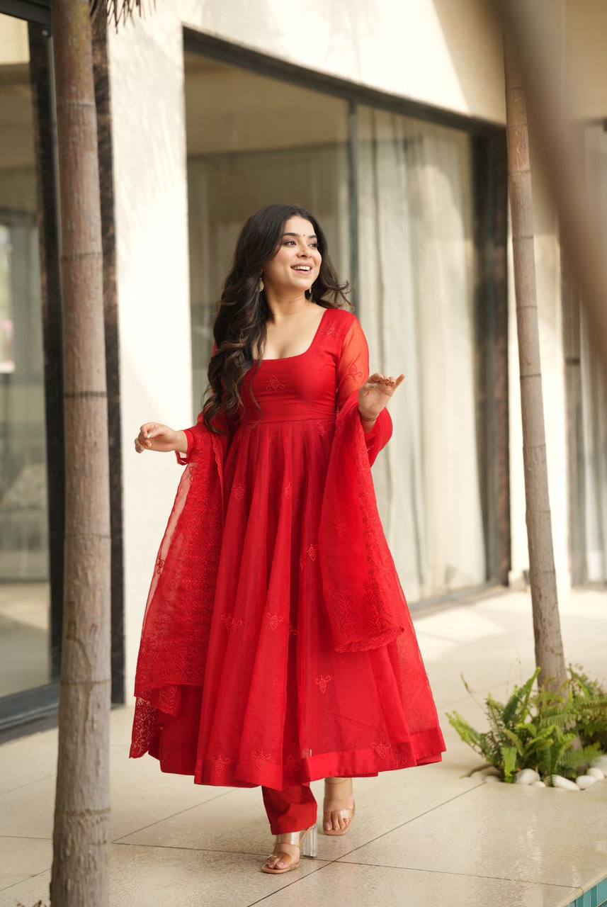 Dyed Organza Top Bottom Set with Matching Dupatta