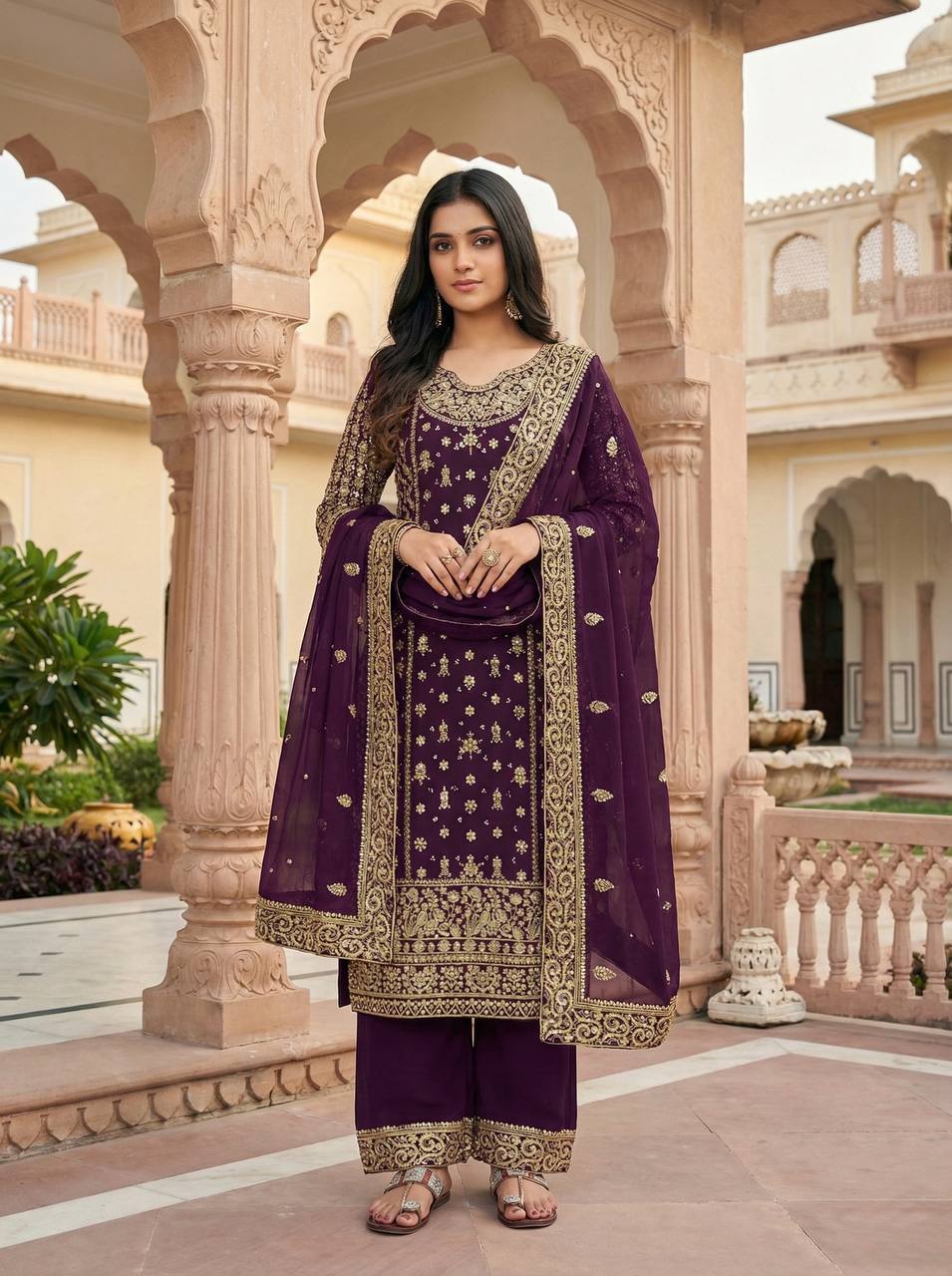 Festive & Party Wear Designer Top–Plazzo Set with Heavy Embroidery Work