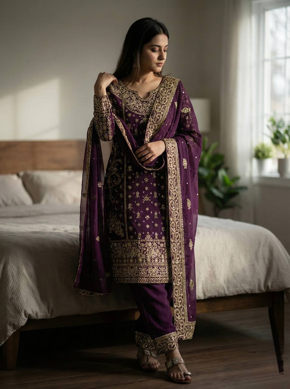 Festive & Party Wear Designer Top–Plazzo Set with Heavy Embroidery Work