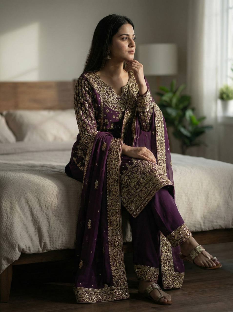 Festive & Party Wear Designer Top–Plazzo Set with Heavy Embroidery Work