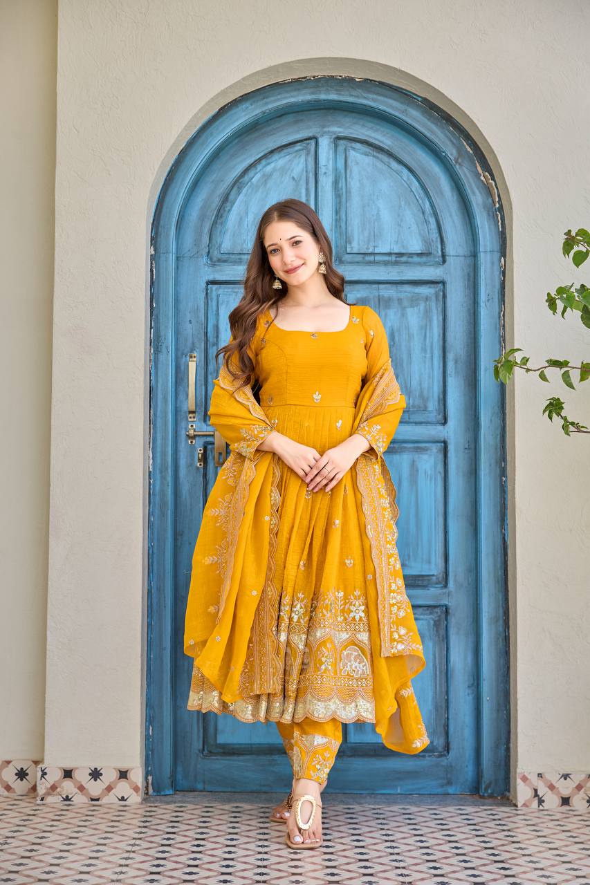 Anarkali Suit Set with Embroidered Dupatta