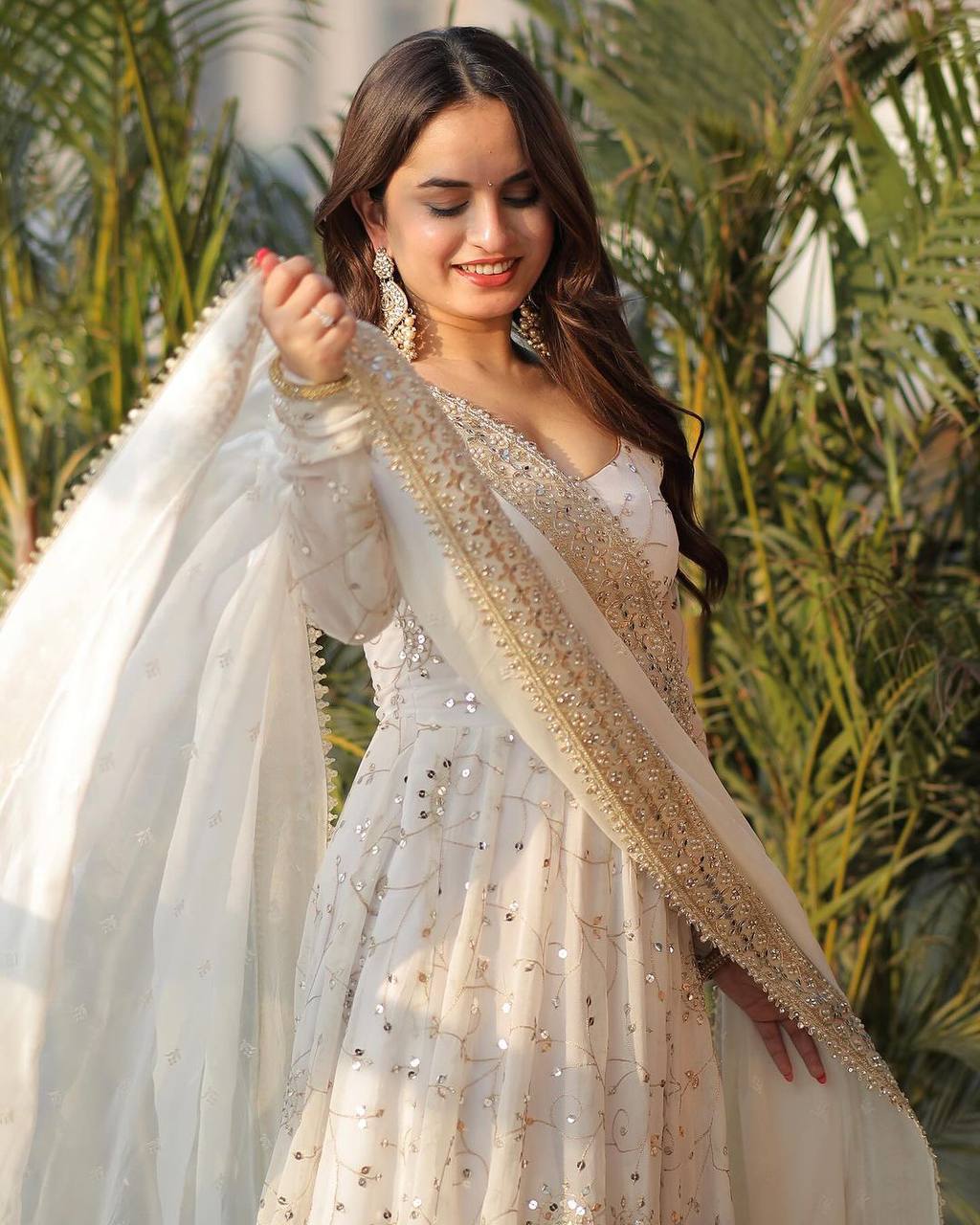 Trendy Off White Suit Set With Embroidery and Sequnce Work Anarkali Suit