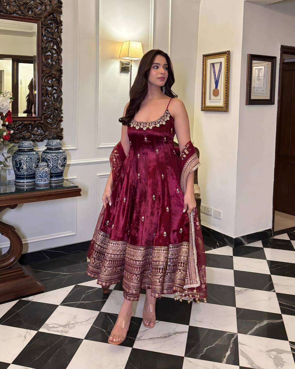 Alveera Premium Quality Maroon Anarkali Suit Set