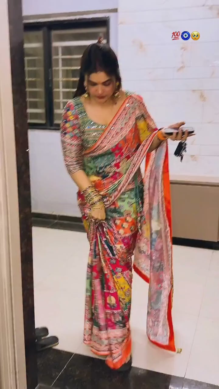 Ethnic Motifs Mirror Work Heavy Work Tussar Saree