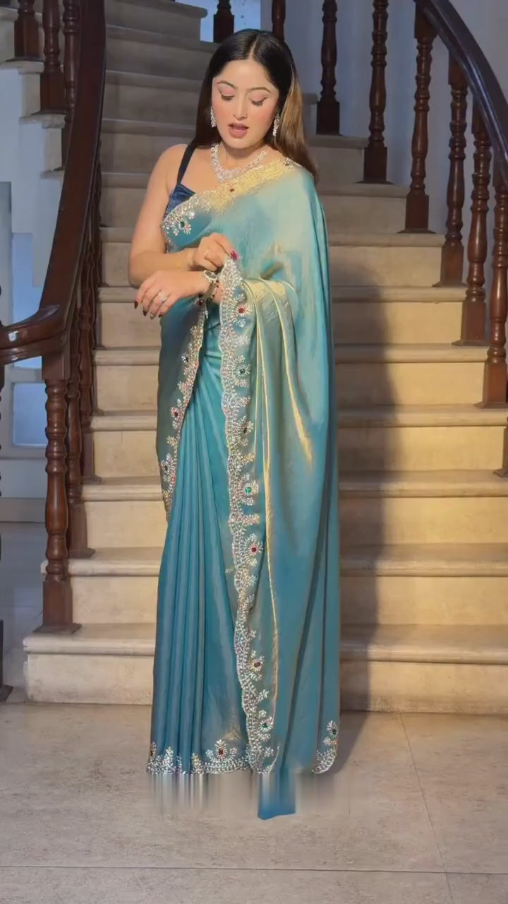 Solid Beads and Stones Saree
