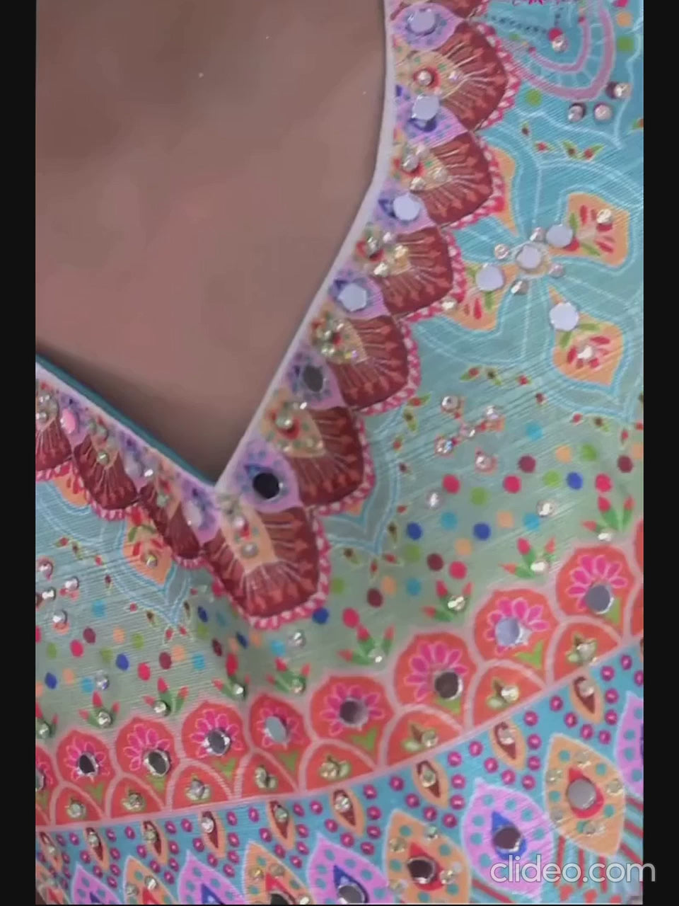 Multicolor Peacock Printed Lehenga Choli Set For Girls